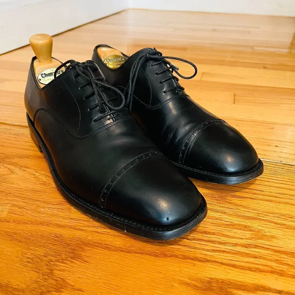 Salvatore Ferragamo Black Leather Cap Toe Oxford Dress Shoes US 9 Made in Italy